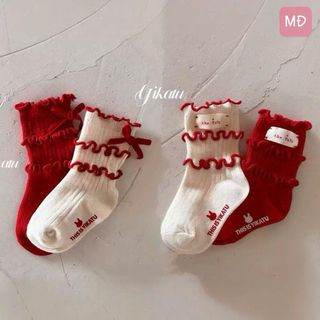 Tất đỏ bèo tiểu thư cho bé diện Tết Noel size S L