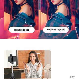 Gậy chụp ảnh 3 chân R1S, có đèn led trợ sáng. Gậy selfie chụp hình, tự sướng, live stream nút bluetooth điều khiển từ xa