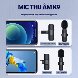Micro Thu Âm Không Dây Cài Áo K9, Lọc Tiếng Ồn Cao Cấp, Thu Âm, Livestreamm Quay Video Cho Điện Thoại