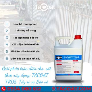 [5 Lít]Chuyên Xử Lí Tẩy Rỉ Săt Xây Dựng, Tẩy Sáng Bóng Sắt Thép, Giam Thiểu Oxi Hóa - Chất Tẩy Rỉ Sét Thép TACOAT TR05