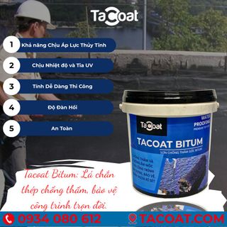 [0,5 KG] Sơn Chống Thấm Bể Cá, Mái Tôn, Sàn Nền trước khi lát gạch - Sơn chống thấm gốc Bitum - TACOAT BITUM