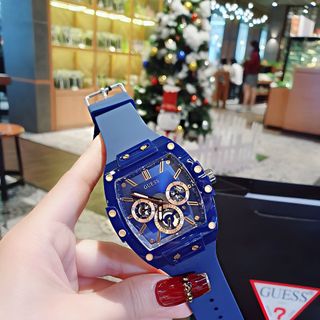 ĐỒNG HỒ NAM NỮ CAO CẤP GUECC MẶT CHỮ NHẬT NIỀNG NHỰA XANH SÁU KIM