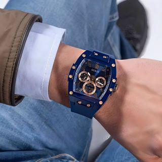 ĐỒNG HỒ NAM NỮ CAO CẤP GUECC MẶT CHỮ NHẬT NIỀNG NHỰA XANH SÁU KIM