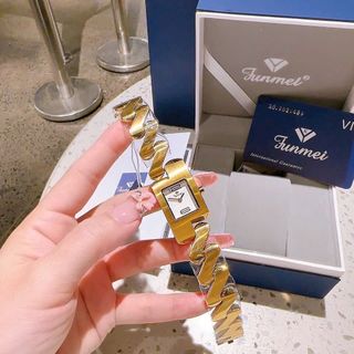 ĐỒNG HỒ NỮ CHÍNH HÃNG FUNMEI F2112L DÂY THÉP ZICZAC VÀNG MAT VUÔNG FULLBOX TEM HÃNG