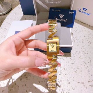 ĐỒNG HỒ NỮ CHÍNH HÃNG FUNMEI F2112L DÂY THÉP ZICZAC VÀNG MAT VUÔNG FULLBOX TEM HÃNG