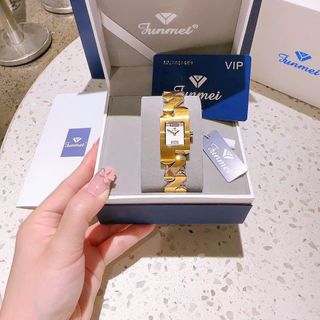 ĐỒNG HỒ NỮ CHÍNH HÃNG FUNMEI F2112L DÂY THÉP ZICZAC VÀNG MAT VUÔNG FULLBOX TEM HÃNG