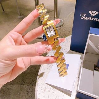 ĐỒNG HỒ NỮ CHÍNH HÃNG FUNMEI F2112L DÂY THÉP ZICZAC VÀNG MAT VUÔNG FULLBOX TEM HÃNG