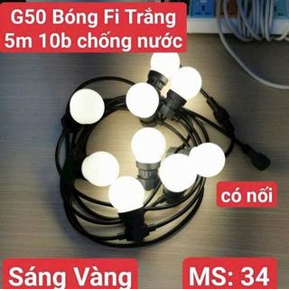 DÂY ĐÈN TRANG TRÍ G50 BÓNG Fi SÁNG VÀNG DÀI 5M 10 BÓNG