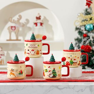 Cốc Sứ Noel Có Nắp Kèm Thìa ( THÙNG 60C )