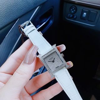ĐỒNG HỒ NỮ CAO CẤP HERME MẶT FULL ĐÁ BẠC DÂY DA NHIỀU MÀU