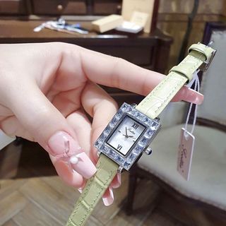 ĐỒNG HỒ NỮ CHÍNH HÃNG SCOTTE DÂY DA XANH MINT MẶT CHỮ NHẬT