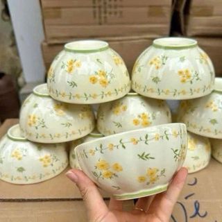 Bộ 9 Chi Tiết Bát, Tô 2 Tai, Thìa Cúc Vàng (THÙNG 20B)