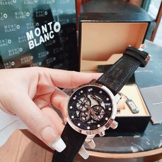 SALE NHANH ĐỒNG HỒ NAM TRUNG CẤP MONBLAN DÂY DA MẶT CHONOGRAP CHẤM TRẮNG