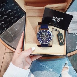 SALE NHANH ĐỒNG HỒ NAM TRUNG CẤP MONBLAN DÂY DA MẶT CHONOGRAP CHẤM TRẮNG