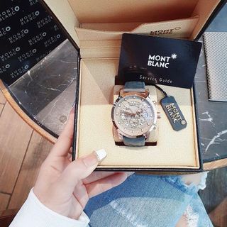 SALE NHANH ĐỒNG HỒ NAM TRUNG CẤP MONBLAN DÂY DA MẶT CHONOGRAP CHẤM TRẮNG