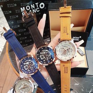 SALE NHANH ĐỒNG HỒ NAM TRUNG CẤP MONBLAN DÂY DA MẶT CHONOGRAP CHẤM TRẮNG