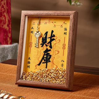 Khung ảnh thần tài chìa khóa chiêu tài thỏi vàng 6inch 7inch 8inch 200-300 thỏi, Khung ảnh 12 con giáp hình thỏi vàng chìa khóa kho bạc vàng (Hàng Gía Tận Xưởng )