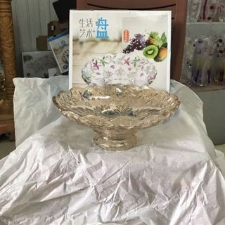Đĩa Thủy Tinh Vàng Chân Bồng 32cm (THUNG 6C)