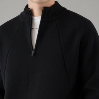 Mẫu áo len nam cổ 5p khóa zip hàng Cao Cấp Dày 2 màu Đen - Ghi Size M L XL XXL 3XL Hà Đinh - 5pzip-f6639