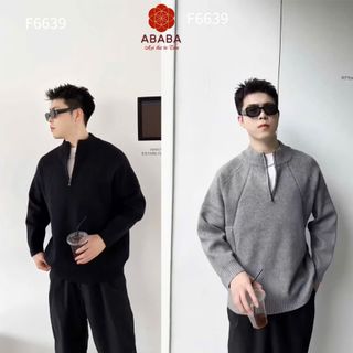 Mẫu áo len nam cổ 5p khóa zip hàng Cao Cấp Dày 2 màu Đen - Ghi Size M L XL XXL 3XL Hà Đinh - 5pzip-f6639