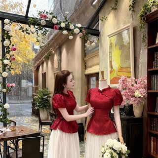 “Chính Chủ” Set Gấm Sườn Xám Cổ Tàu Váy Maxi Dài #Lyn