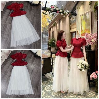 “Chính Chủ” Set Gấm Sườn Xám Cổ Tàu Váy Maxi Dài #Lyn