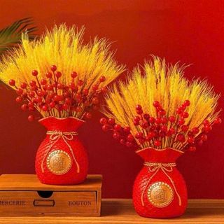 Set bình hoa kèm bông lúa trang trí ngày tết ( BÌNH + HOA )