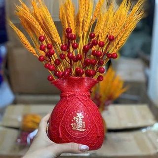 Set bình hoa kèm bông lúa trang trí ngày tết ( BÌNH + HOA )