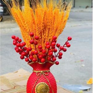 Set bình hoa kèm bông lúa trang trí ngày tết ( BÌNH + HOA )