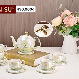 Bộ Bình Cốc Sứ, Bộ Ấm Chén Vân Đá Hoa Hồng J15-7A (THÙNG 12B)