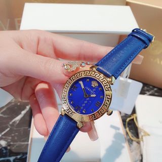 ĐỒNG HỒ NỮ CAO CẤP VẺRSEC MEDUSA DÂY DA XANH VÀ ĐỎ MẶT TRÒN VÂN TIA