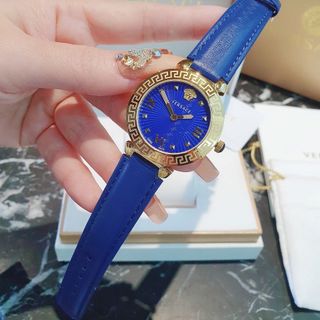 ĐỒNG HỒ NỮ CAO CẤP VẺRSEC MEDUSA DÂY DA XANH VÀ ĐỎ MẶT TRÒN VÂN TIA