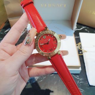 ĐỒNG HỒ NỮ CAO CẤP VẺRSEC MEDUSA DÂY DA XANH VÀ ĐỎ MẶT TRÒN VÂN TIA