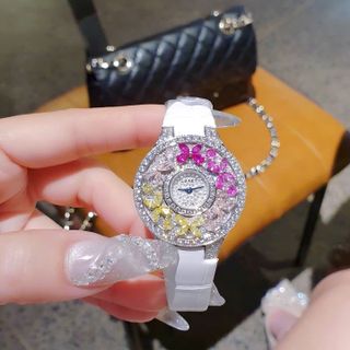 ĐỒNG HỒ NỮ SIÊU CẤP GRAF MẶT FULL PHA LÊ BƯỚM NHÂN TẠO  DÂY DA TRẮNG