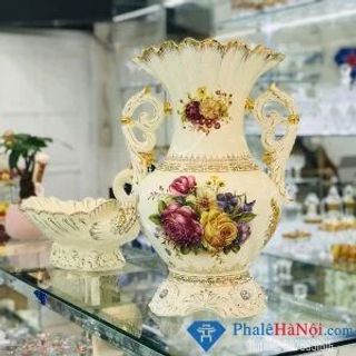 Lọ Hoa Gốm Sứ Hoa Đẹp Có Tay Cầm (THÙNG 6C)