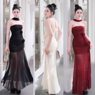 Maxi Lưới Đuôi Loe Kết Hoa Eo Mang 3Kiểu Fom Sịn