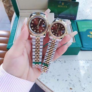 ĐỒNG HỒ NAM NỮ CAO CẤP RÔLET DÂY THÉP DEMI VÀNG MẶT XÀ CỪ KÍNH SAPHIRE VIỀN HỘT