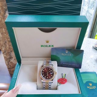 ĐỒNG HỒ NAM NỮ CAO CẤP RÔLET DÂY THÉP DEMI VÀNG MẶT XÀ CỪ KÍNH SAPHIRE VIỀN HỘT