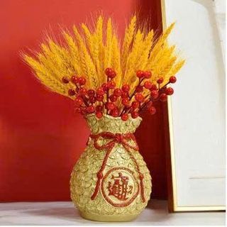 SET BÌNH HOA TÚI TIỀN KÈM CÀNH ĐÀO, BÔNG LÚA