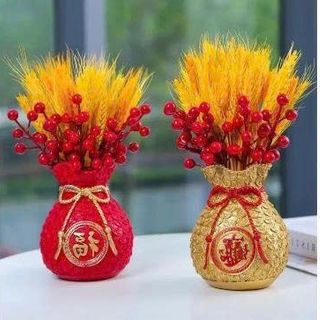 SET BÌNH HOA TÚI TIỀN KÈM CÀNH ĐÀO, BÔNG LÚA