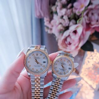 ĐỒNG HỒ NAM NỮ CAO CẤP RÔLET DÂY THÉP DEMI VÀNG KÍNH SAPHIRE VIỀN HỘT