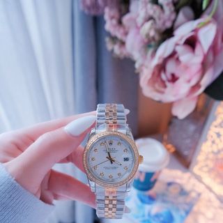 ĐỒNG HỒ NAM NỮ CAO CẤP RÔLET DÂY THÉP DEMI VÀNG KÍNH SAPHIRE VIỀN HỘT