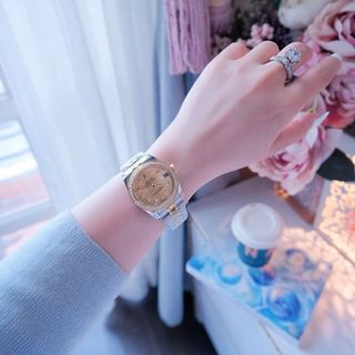 ĐỒNG HỒ NAM NỮ CAO CẤP RÔLET DÂY THÉP DEMI VÀNG KÍNH SAPHIRE VIỀN HỘT