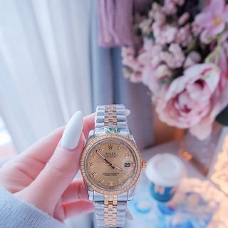 ĐỒNG HỒ NAM NỮ CAO CẤP RÔLET DÂY THÉP DEMI VÀNG KÍNH SAPHIRE VIỀN HỘT