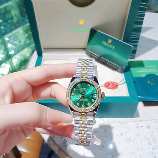 ĐỒNG HỒ NAM NỮ CAO CẤP RÔLET DÂY THÉP DEMI VÀNG MẶT XÀ CỪ KÍNH SAPHIRE VIỀN HỘT
