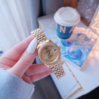 ĐỒNG HỒ NAM NỮ CAO CẤP RÔLET DÂY THÉP VÀNG KÍNH SAPHIRE VIỀN HỘT