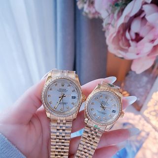 ĐỒNG HỒ NAM NỮ CAO CẤP RÔLET DÂY THÉP VÀNG KÍNH SAPHIRE VIỀN HỘT