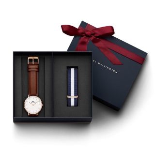 SET DANIEL CAO CẤP DA PETITE VÀ DÂY NATO FULLBOX HỘP NƠ ĐỎ