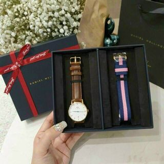 SET DANIEL CAO CẤP DA PETITE VÀ DÂY NATO FULLBOX HỘP NƠ ĐỎ