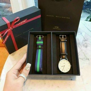 SET DANIEL CAO CẤP DA PETITE VÀ DÂY NATO FULLBOX HỘP NƠ ĐỎ